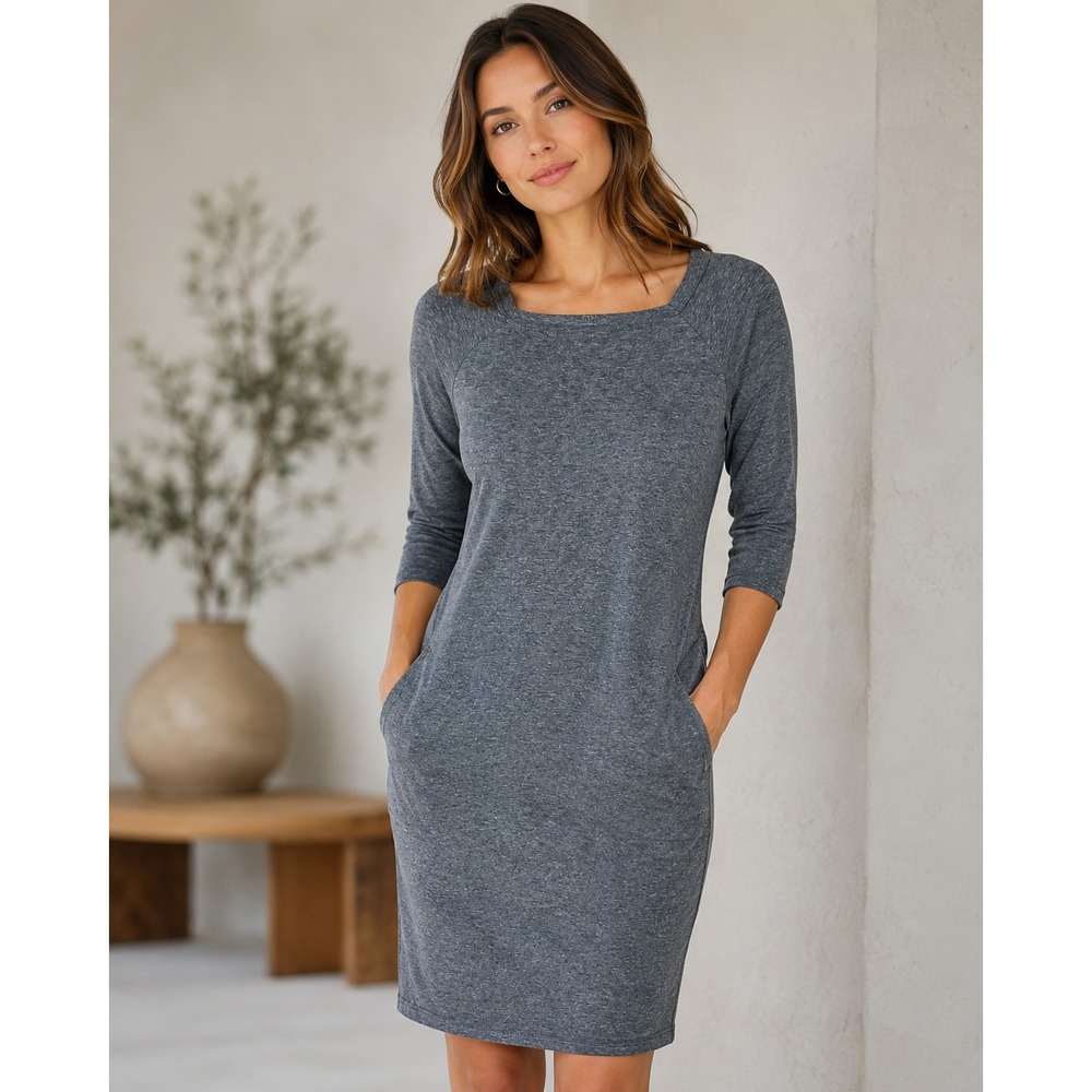Nau Gray Knit Square Neck Sustainable Mini Dress Organic Size S Elevated Capsule